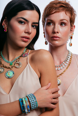 Olivia 3 Strand Stretch Bracelet in Aquamarine Matt