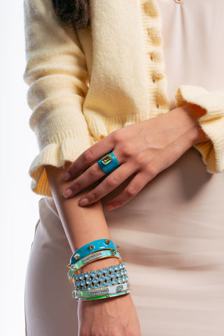 Olivia 3 Strand Stretch Bracelet in Aquamarine Matt