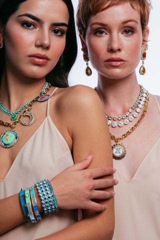 Olivia 3 Strand Stretch Bracelet in Aquamarine Matt