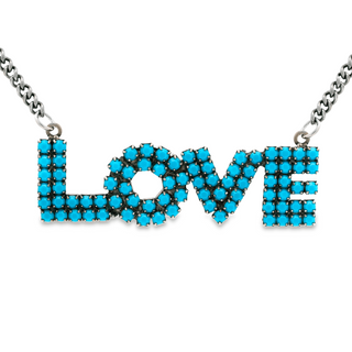 Mini LA LA LOVE Necklace in Antique Silver / Turquoise