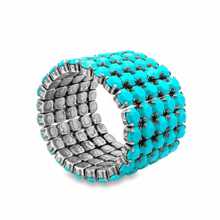 Olivia 5 strand Stretch Bracelet in Antique Silver / Turquoise