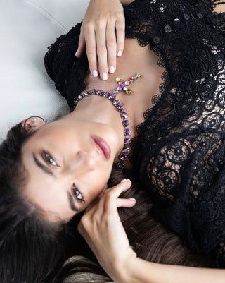 Collier rose Donatella en argent antique