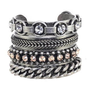 Sabrina Cuff Silver 4 Stack of Bracelets