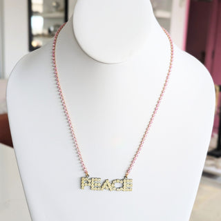 Peace Marquee Necklace Patina Yellow & Pink