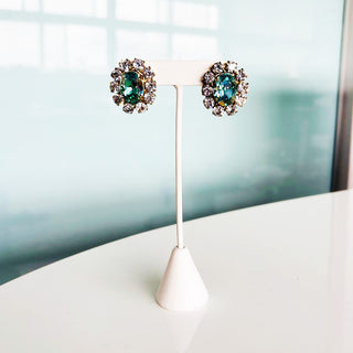 Edith Oval Studs in Antique Gold / Aqua Lemon