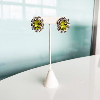 Edith Oval Studs in Antique Gold / Citrus Green