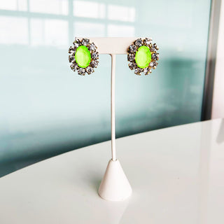 Edith Oval Studs in Antique Gold / Electric Green