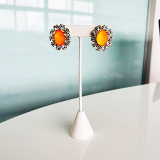 Edith Oval Studs in Antique Gold / Electric Orange
