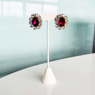 Edith Oval Studs in Antique Gold / Fuchsia