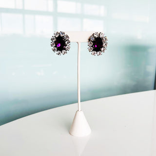 Edith Oval Studs in Antique Silver / Amethyst