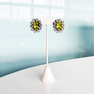 Edith Oval Studs in Antique Silver / Citrus Green