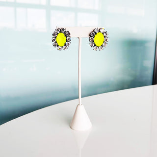 Edith Oval Studs in Antique Silver / Electric Yellow