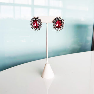 Edith Oval Studs in Antique Silver / Pink