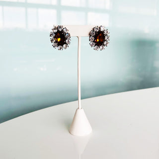 Edith Oval Studs in Antique Silver / Topaz