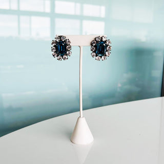 Edith Rectangle Studs in Antique Silver / Ice Blue