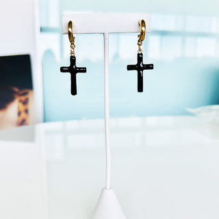 Pop Cross Earrings in Black