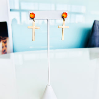Pop Cross Earrings in Orange
