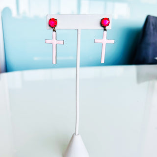 Pop Cross Earrings in Pink