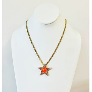 Sweet Star Necklace in Light Rose / Neon Red Enamel