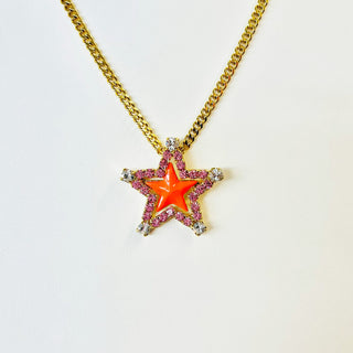 Sweet Star Necklace in Light Rose / Neon Red Enamel