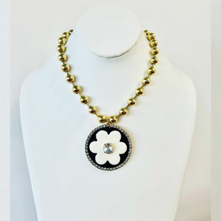 Toshka Necklace in Clear / Black & White Enamel