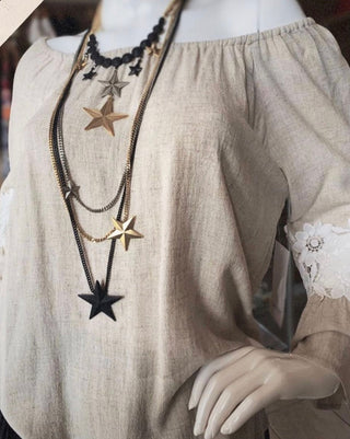 Brazil 3 Star Gold Long Necklace
